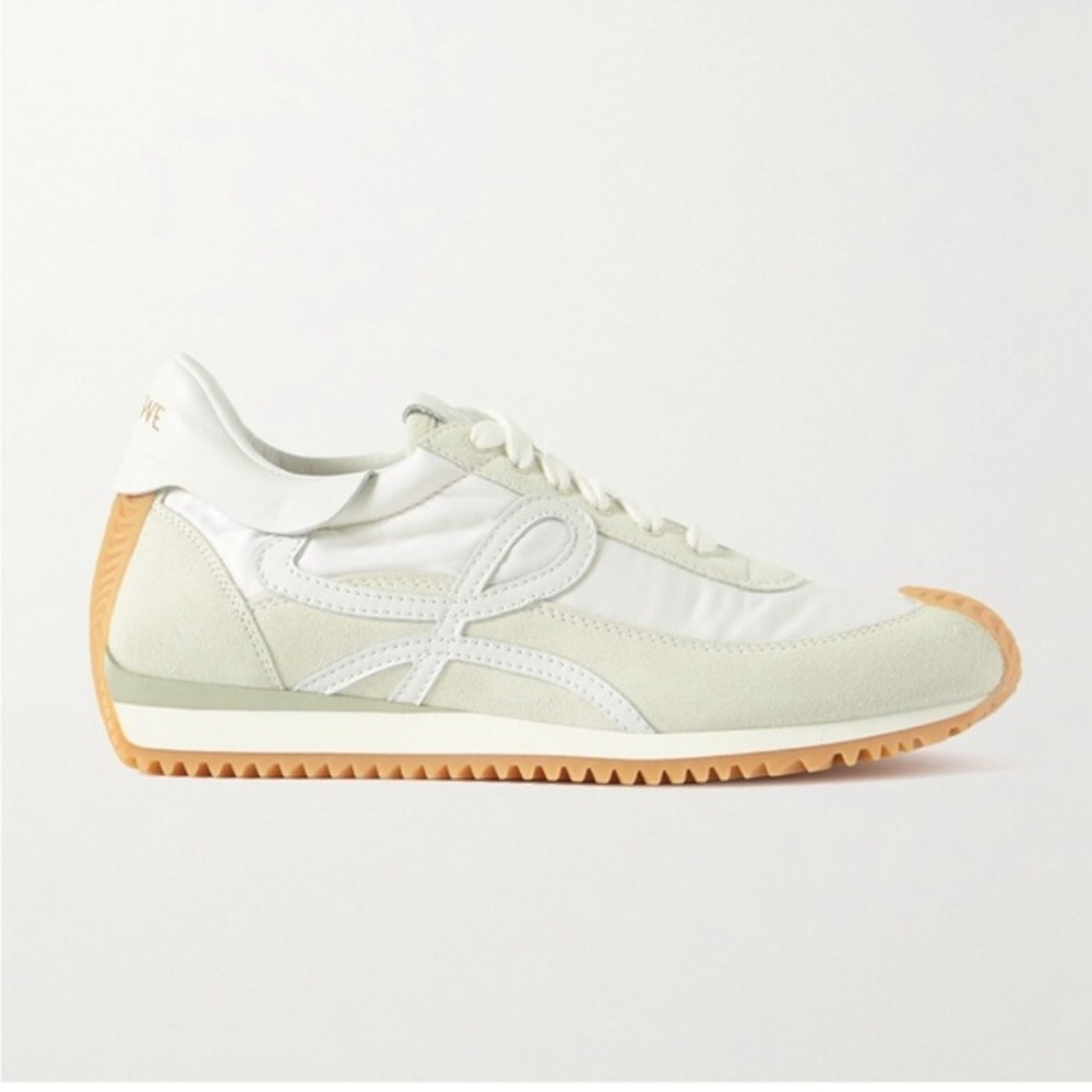 Loewe White and Cream Retro Sneakers with Gum Sole